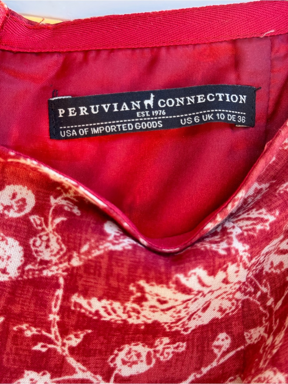 Peruvian Connection Red Floral Viscose Midi Skirt Women Size 6 Boho Layered Hem - Picture 4 of 12